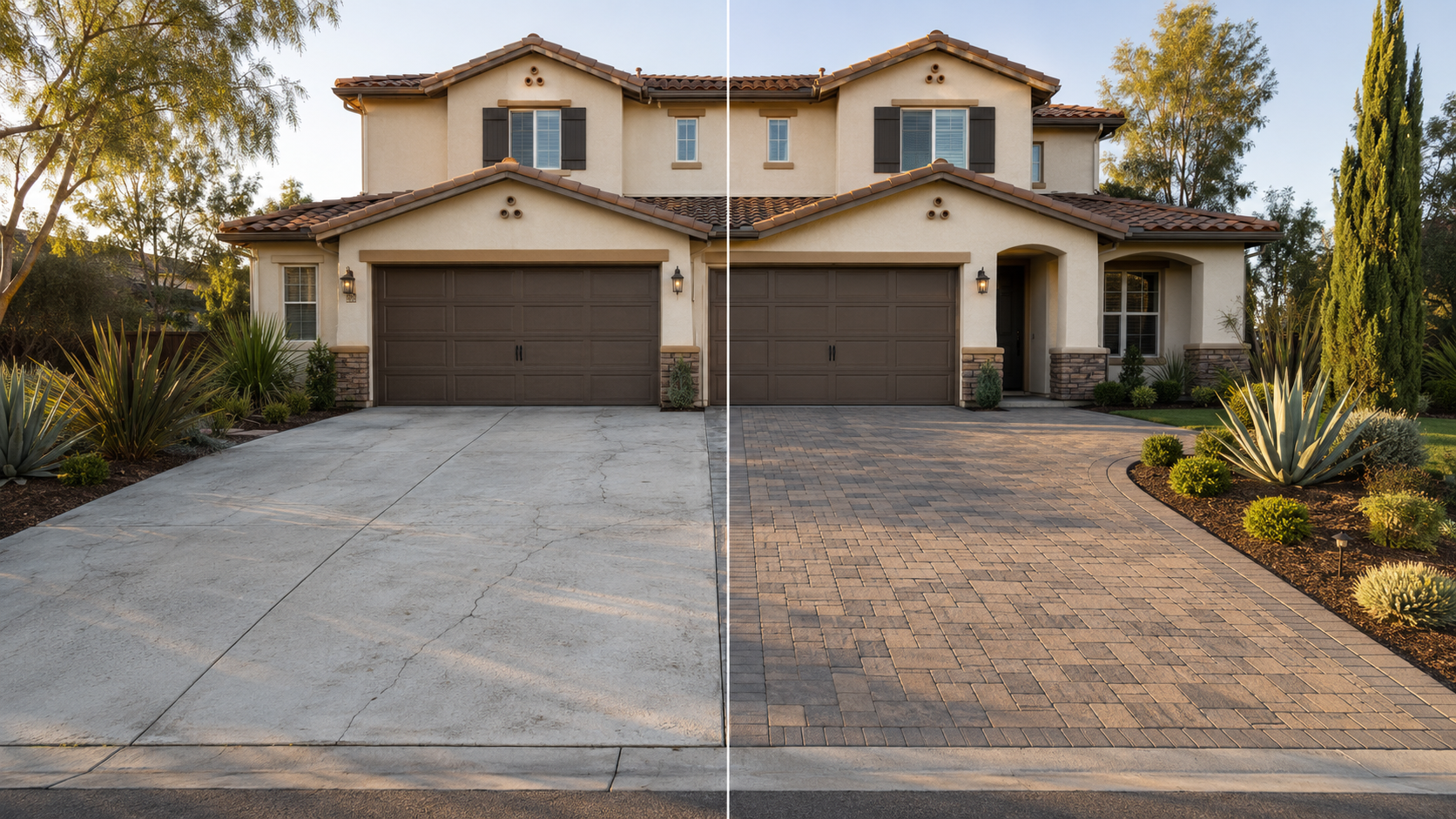Before and after paver driveway transformation