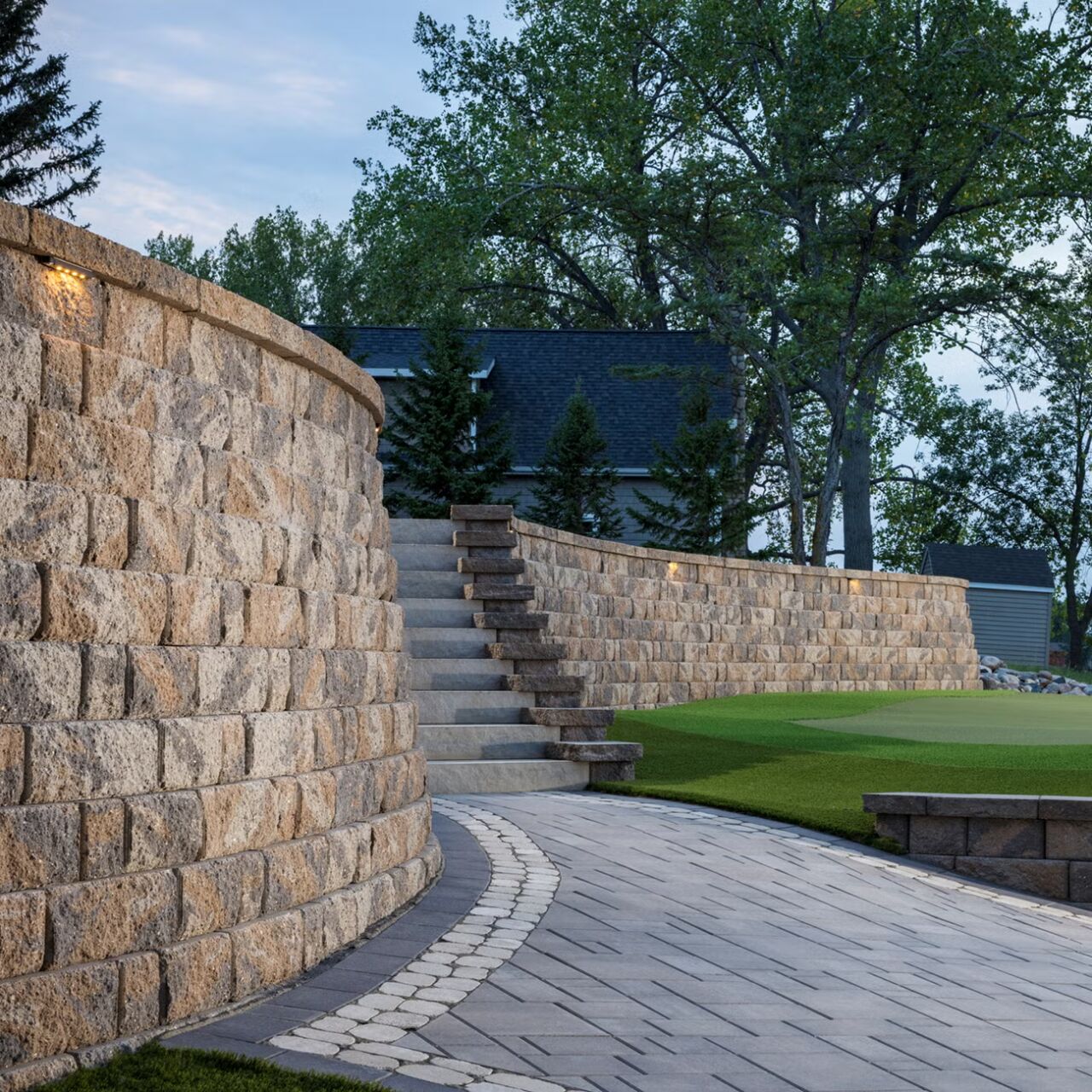 Retaining wall creating a polished, terraced landscape